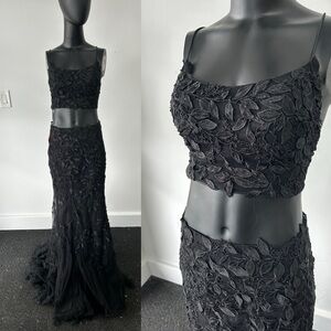 Amarra Size 8 Black Lace Two Piece Long Dress With Tie Up Back